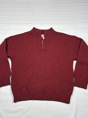VTG Winona Knits Wool 1/4 Zip Sweater Mens XL Red Mock Neck Made in USA Minnesot